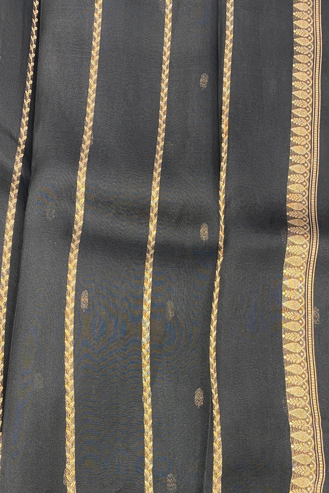 Black Kora Banarasi Silk Saree With Unstich Blouse Piece