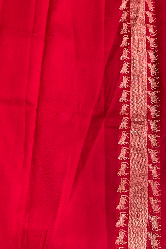 Red Mashru Silk Banarasi Kadwa Handloom Saree, With Unstich Blouse