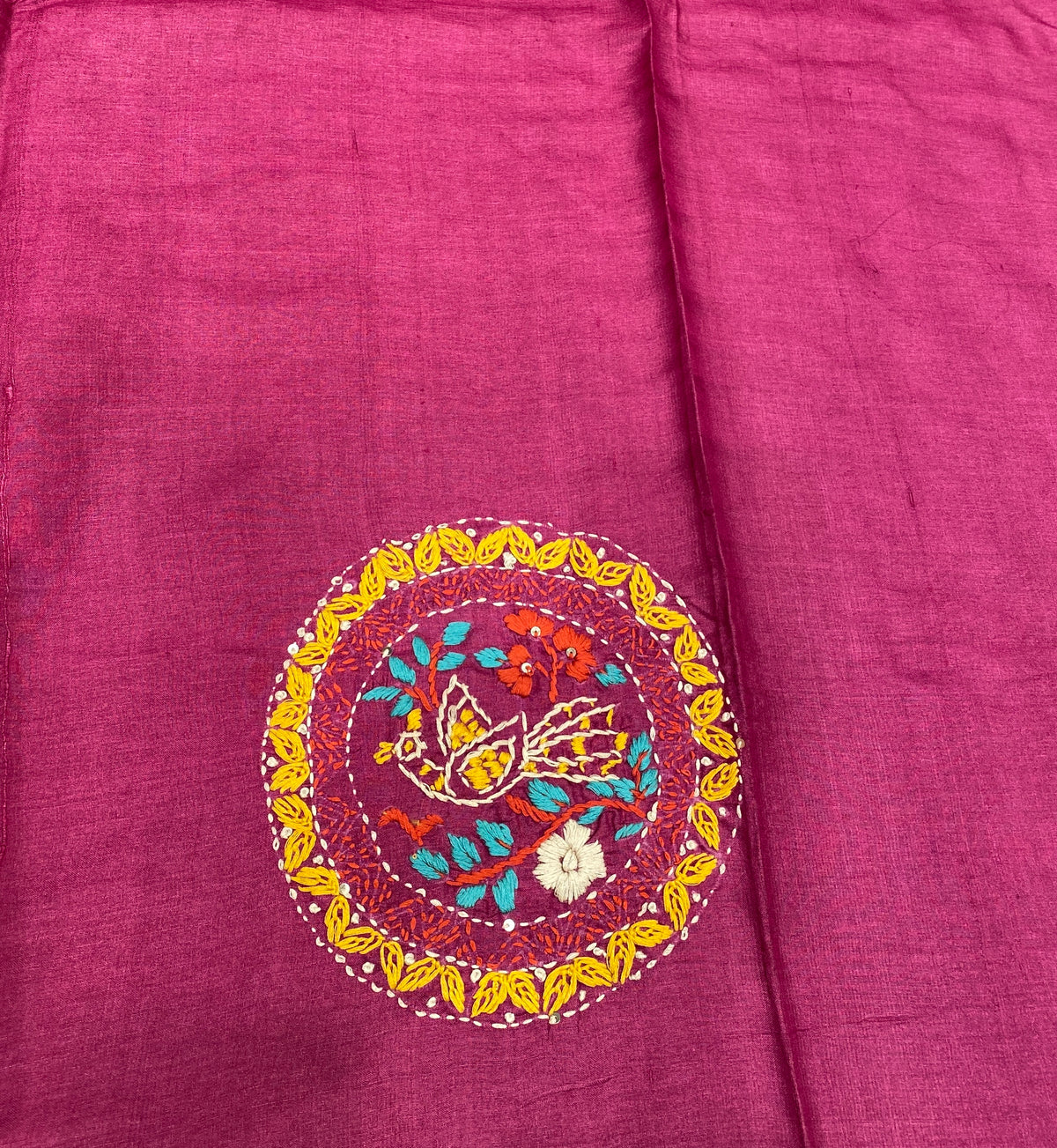 Wine Tussar Hand Embroidery Saree, With Unstitched Blouse