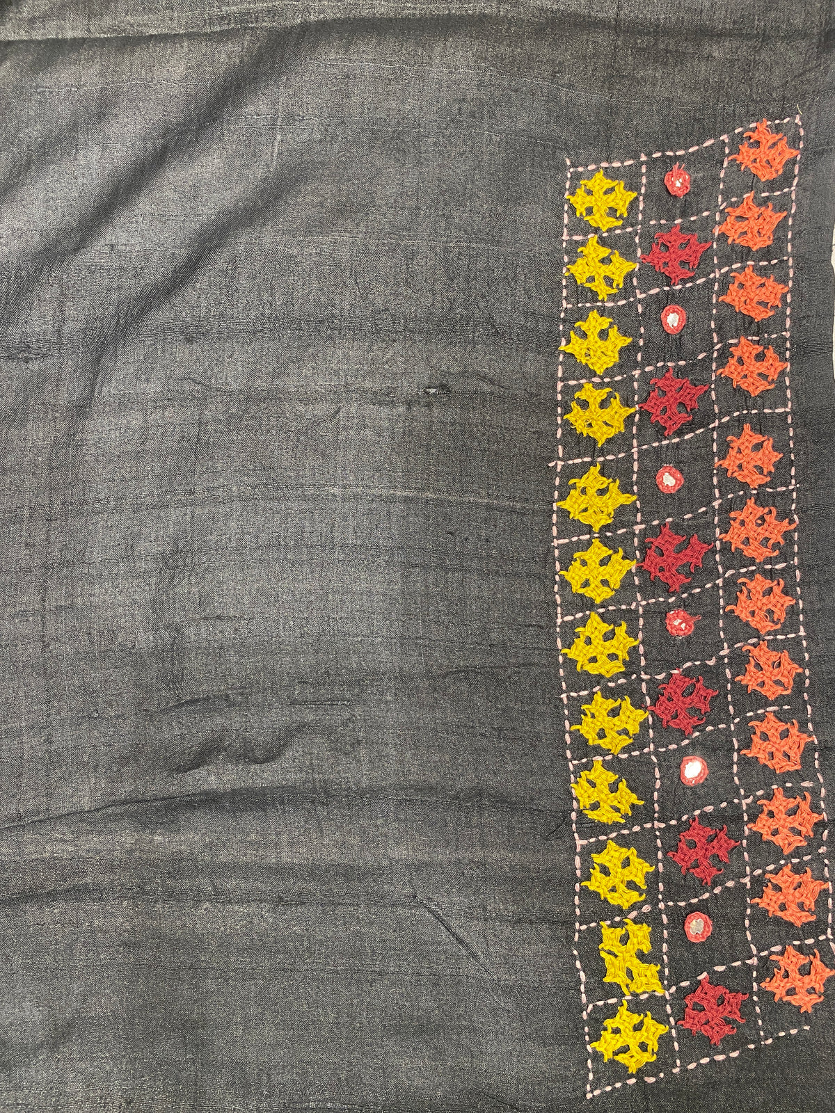 Black Tussar Hand Embroidery Saree, With Unstitched Blouse