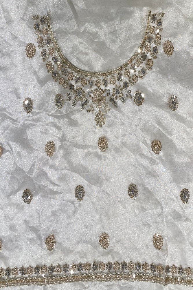 White Gold Tissue Embroidered Saree With Blouse Piece