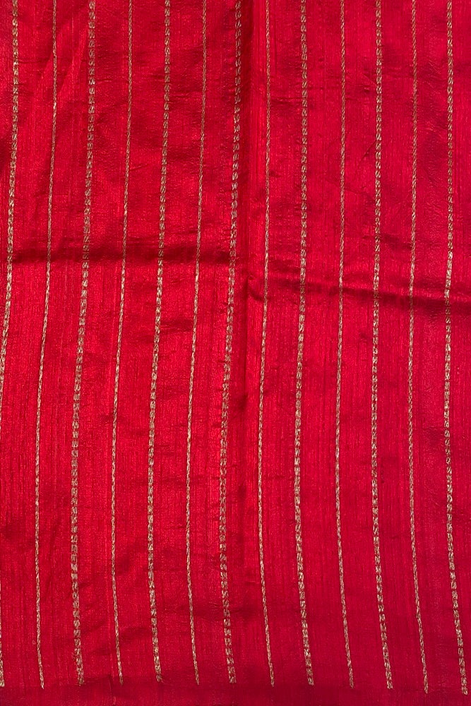 Wine Pure Raw Tussar Banarasi Silk Saree With Zari Work, With Unstich Blouse