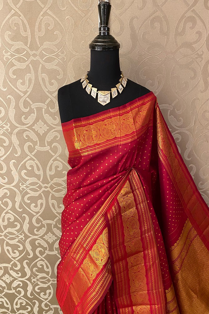 Red Pure Kanjeevaram Silk Saree With Blouse