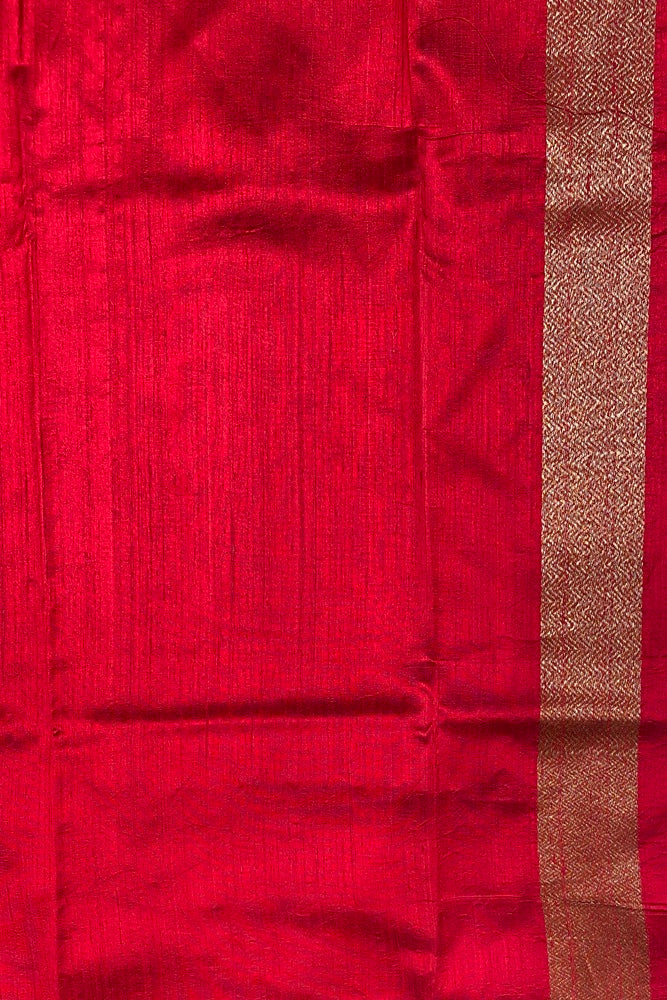 Violet Pure Raw Tussar Banarasi Silk Saree With Zari Work, With Unstich Blouse