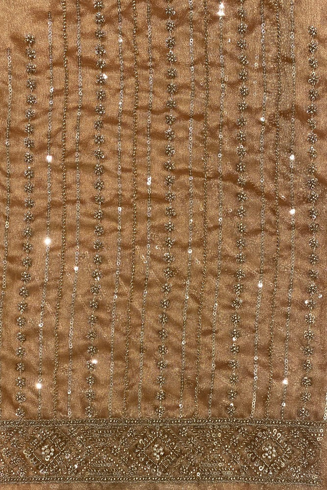 COPPER GOLD TISSUE SILK EMBROIDERY SAREE WITH BLOUSE