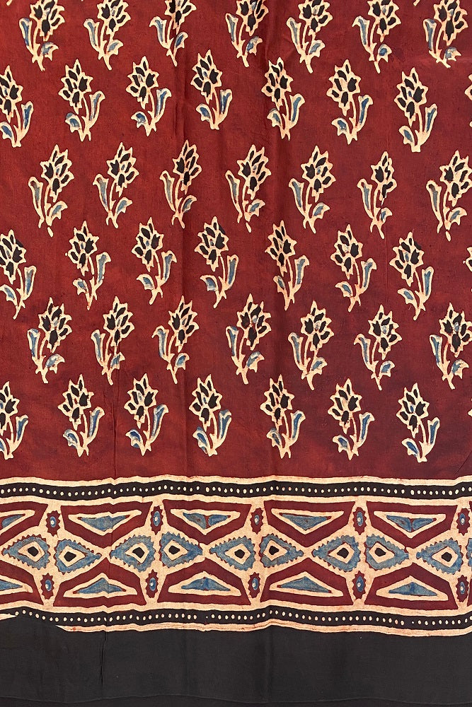 Red Pure Modal Silk Ajrakh Printed Saree With Blouse
