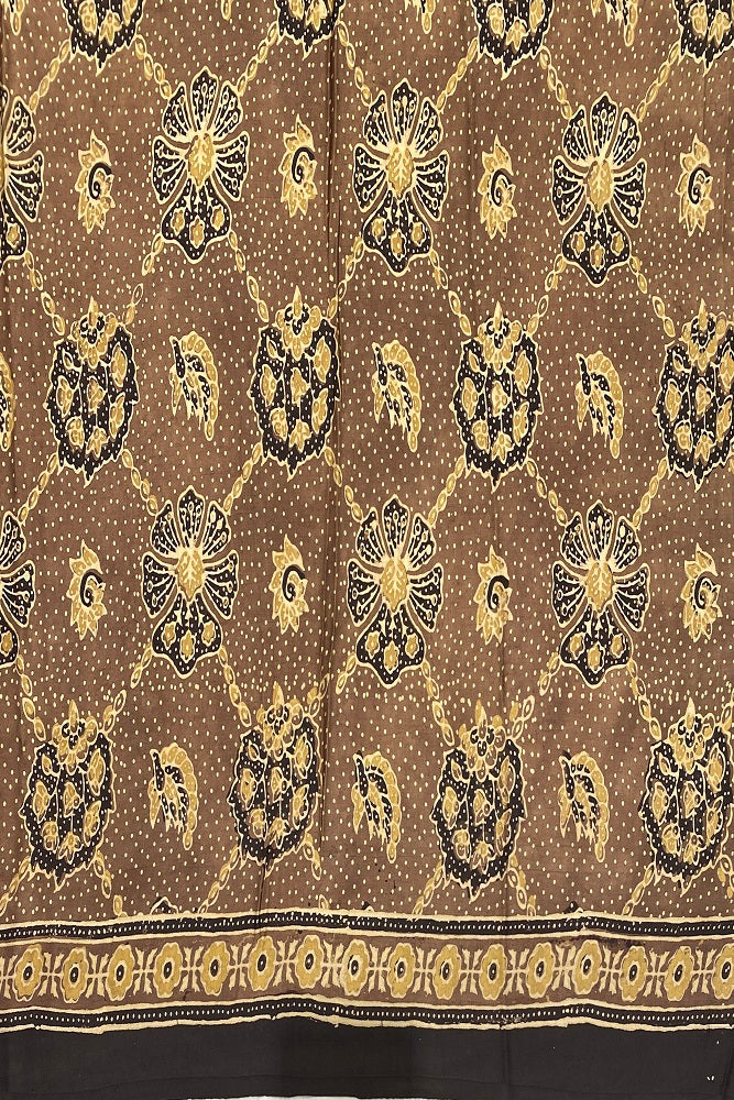Light Brown Pure Modal Silk Ajrakh Printed Saree With Blouse