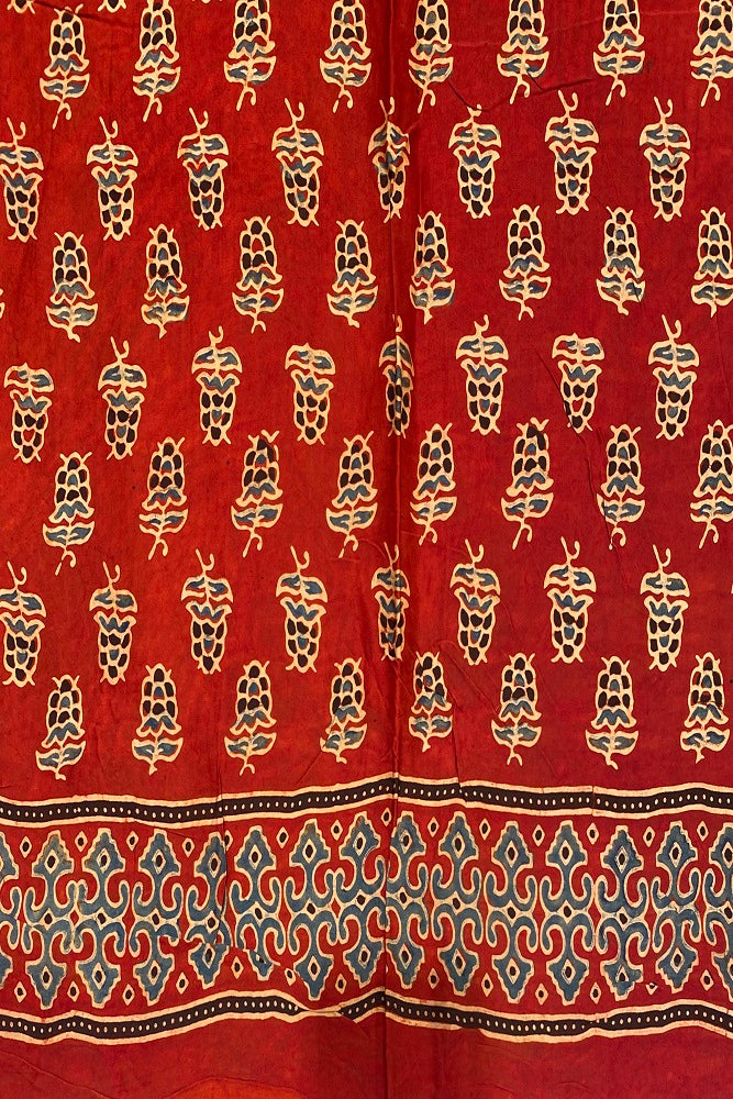 Red Pure Modal Silk Ajrakh Printed Saree With Blouse