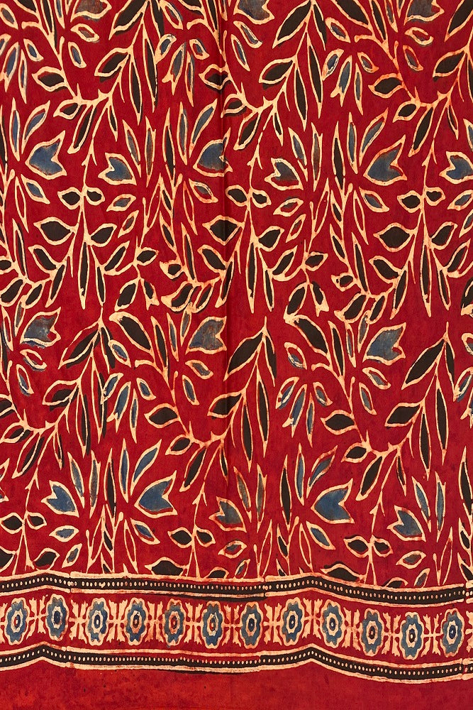 Red Pure Modal Silk Ajrakh Printed Saree With Blouse