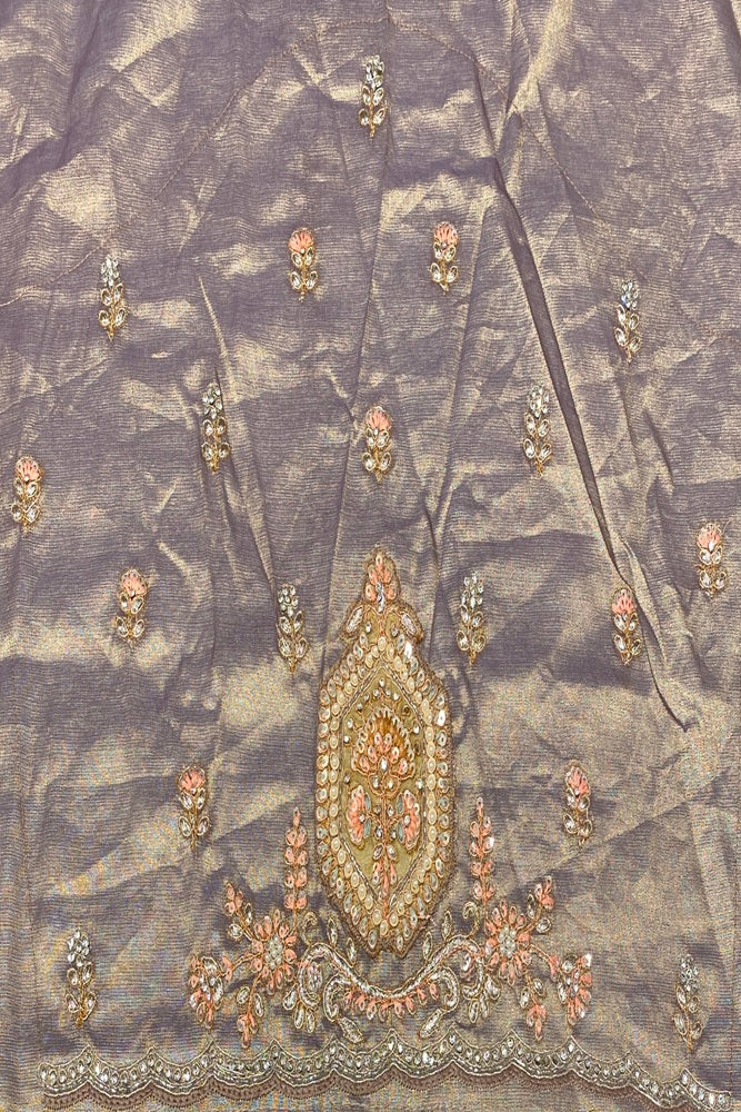 Golden Grey Kanjeevaram Silk Embroidery Saree, With Unstich Blouse