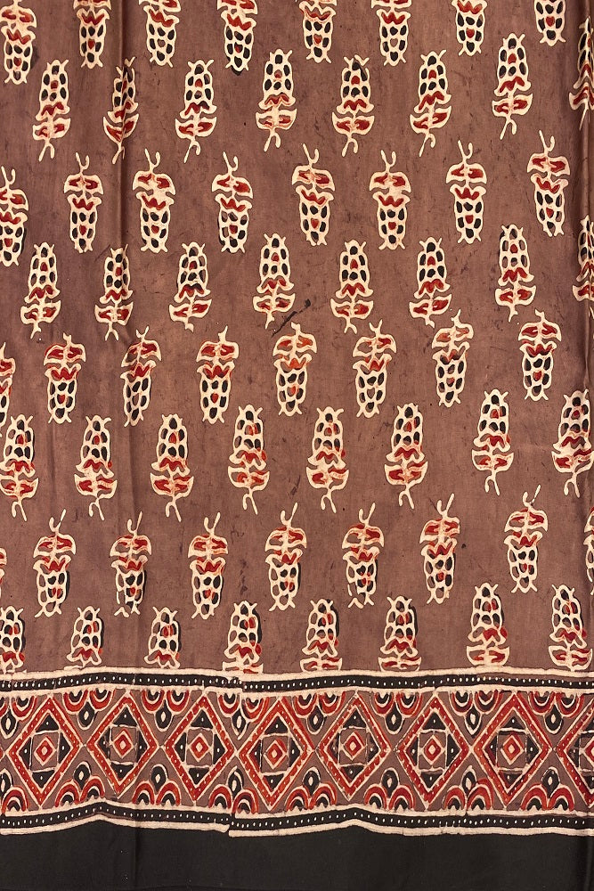 Brown Pure Modal Silk Ajrakh Printed Saree With Blouse