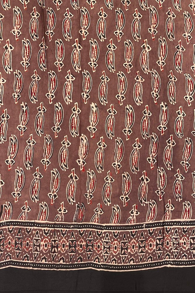 Brown Pure Modal Silk Ajrakh Printed Saree With Blouse