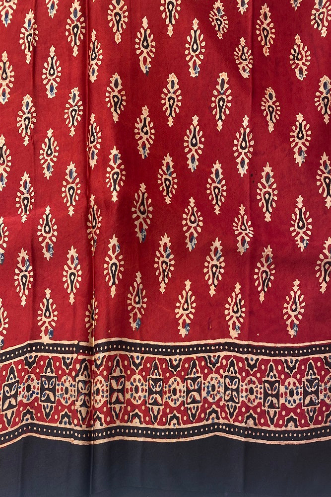 Red Pure Modal Silk Ajrakh Printed Saree With Blouse
