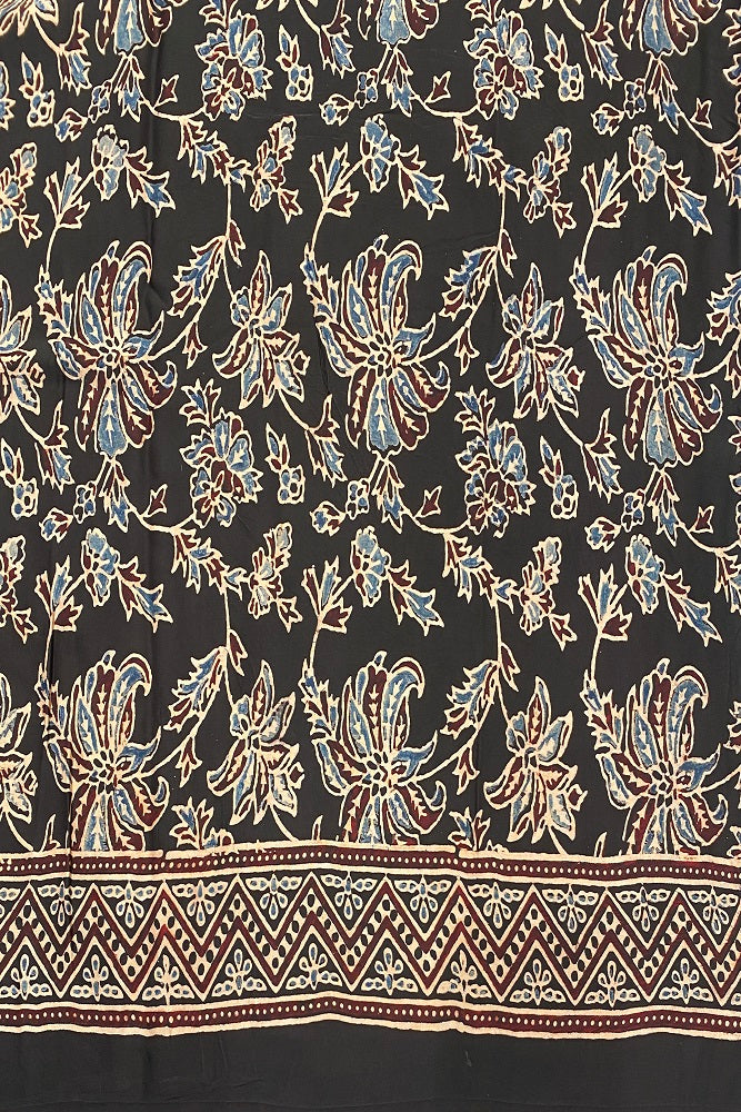 Black Pure Modal Silk Ajrakh Printed Saree With Blouse