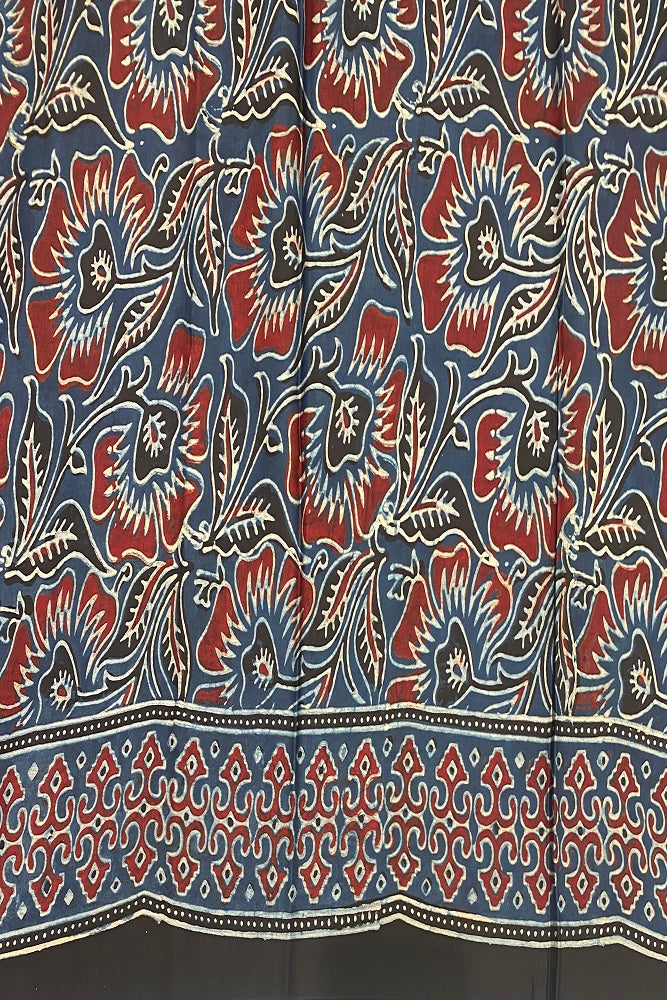 Blue Pure Modal Silk Ajrakh Printed Saree With Blouse