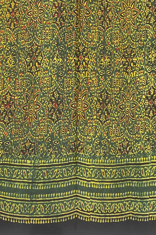 Olive Green Pure Modal Silk Ajrakh Printed Saree With Blouse