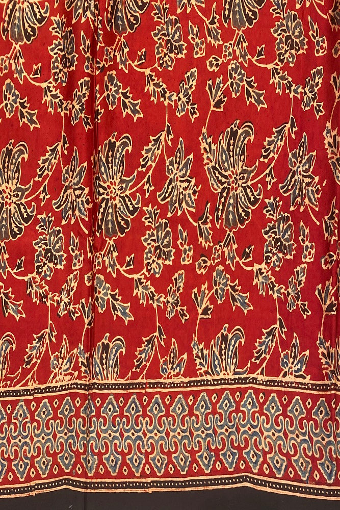Red Pure Modal Silk Ajrakh Printed Saree With Blouse