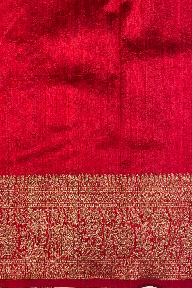 Cerulean Blue Pure Raw Tussar Banarasi Silk Saree, Hand Woven Motifs With Unstich Blouse