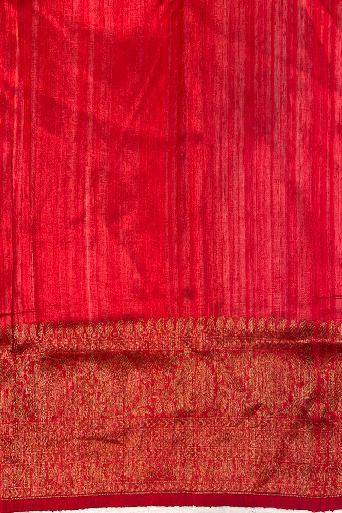 Offwhite Beige Pure Raw Tussar Banarasi Silk Saree, Hand Woven Motifs With Unstich Blouse