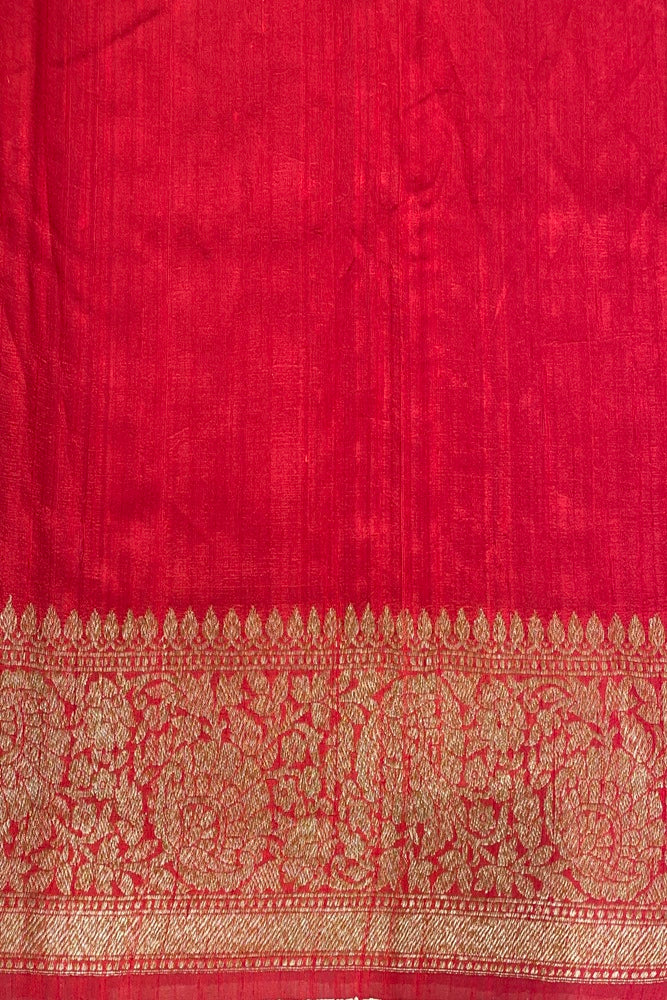 Black Pure Raw Tussar Banarasi Silk Saree, Hand Woven Motifs With Unstich Blouse