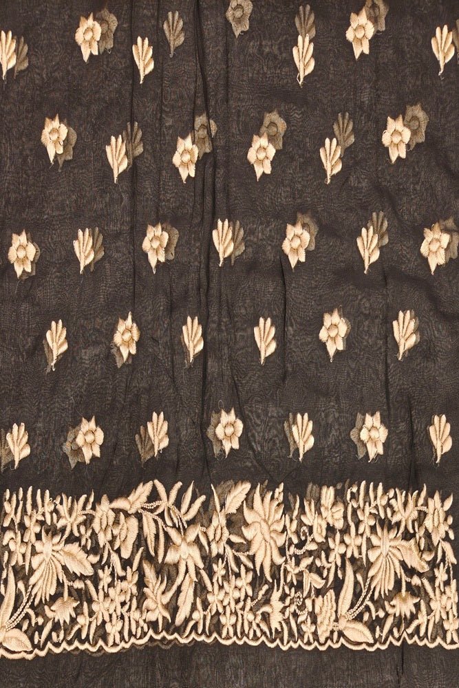 Black Georgette Saree With Parsi Work, With Unstiched Blouse