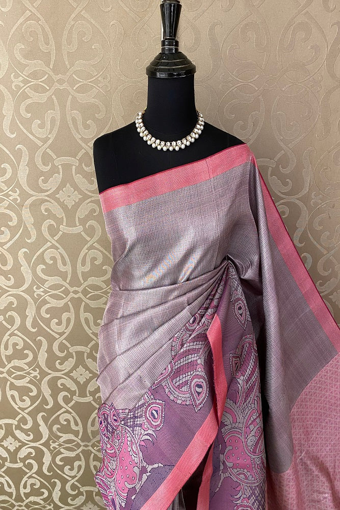 Lavender and Pink Tissue Kanjeevaram Silk Saree
