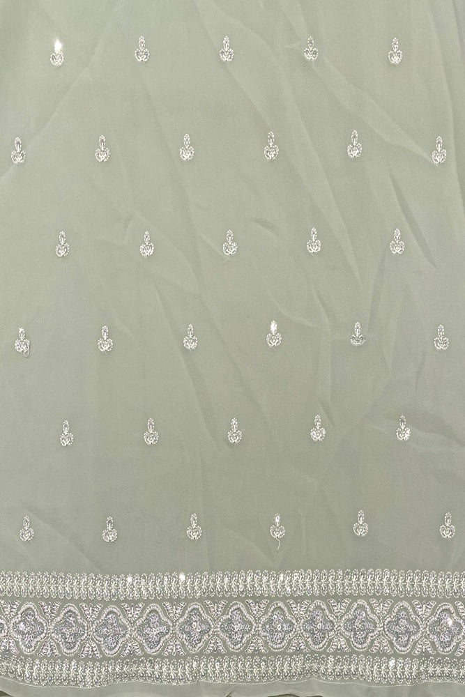 Light Green Georgette Saree With Chikankari Embroidery, With Unstitched Blouse