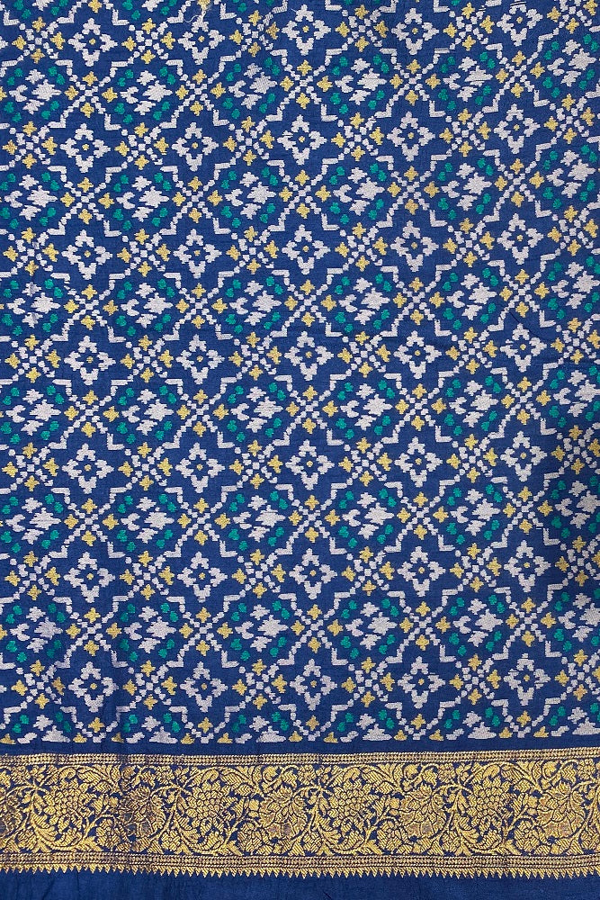 Sky Blue Munga Patola Silk Saree With Blouse Piece