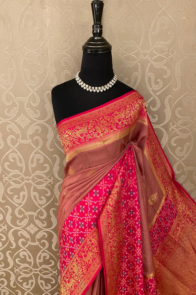 Onion Pink Munga Patola Silk Saree With Blouse Piece