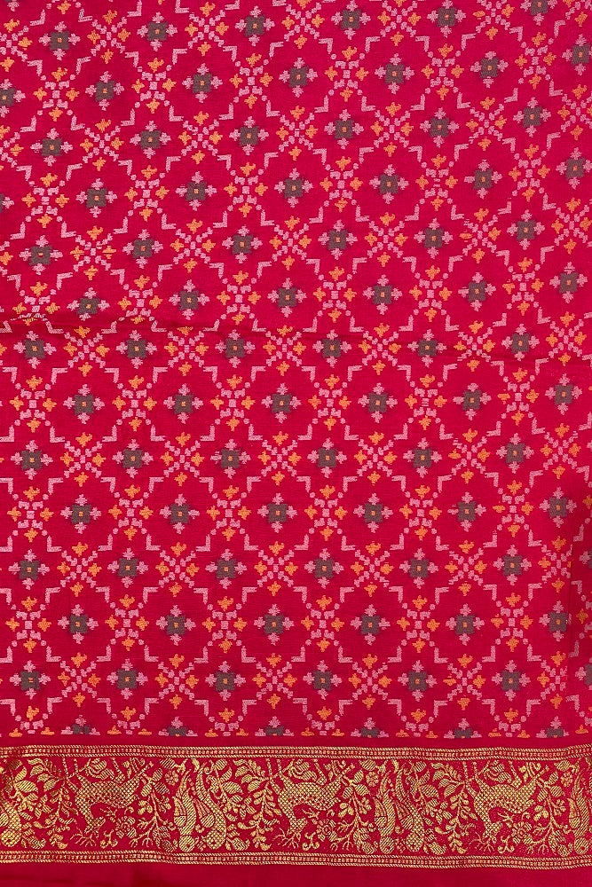 Onion Pink Munga Patola Silk Saree With Blouse Piece