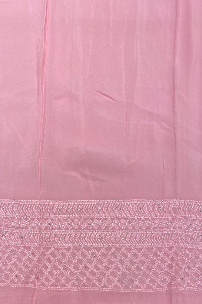 Pink Georgette Chikankari Embroidery Saree, With Unstitch Blouse