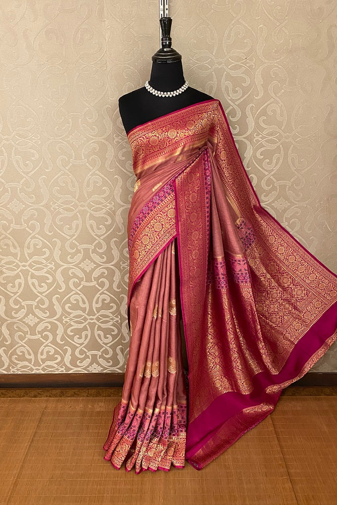 Onion Pink Munga Patola Silk Saree With Blouse Piece