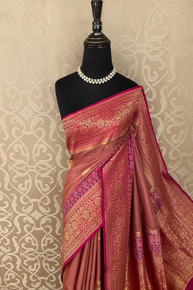 Onion Pink Munga Patola Silk Saree With Blouse Piece