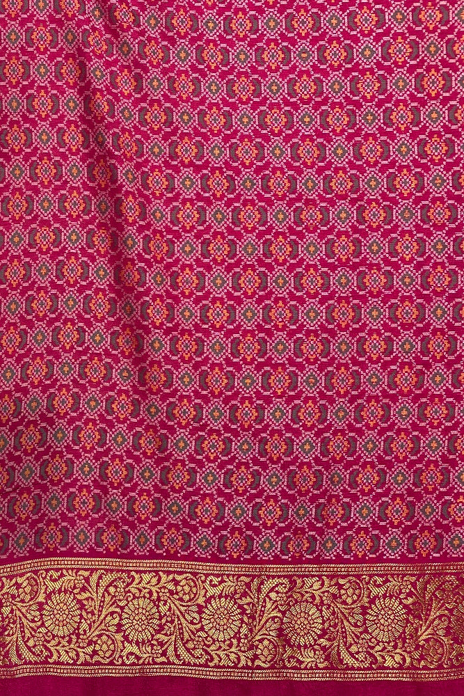 Onion Pink Munga Patola Silk Saree With Blouse Piece