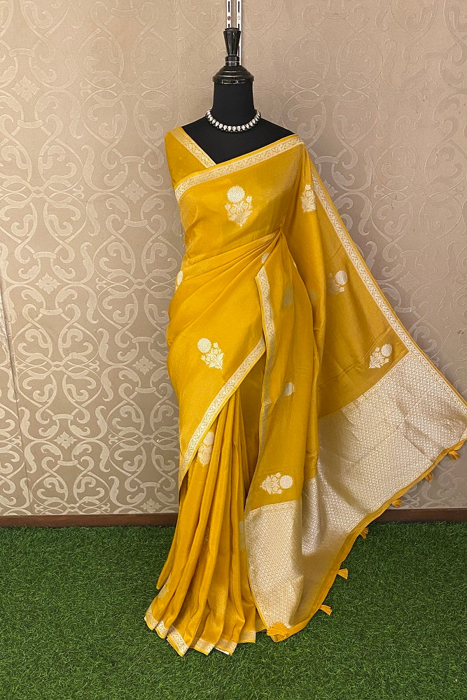 Yellow Tissue Banarasi Silk Saree With Blouse Piece
