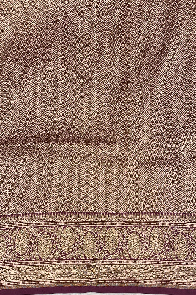 Wine Kadiyal Katan Banarasi Saree Minakari Woven Buta Work, With Unstiched Blouse