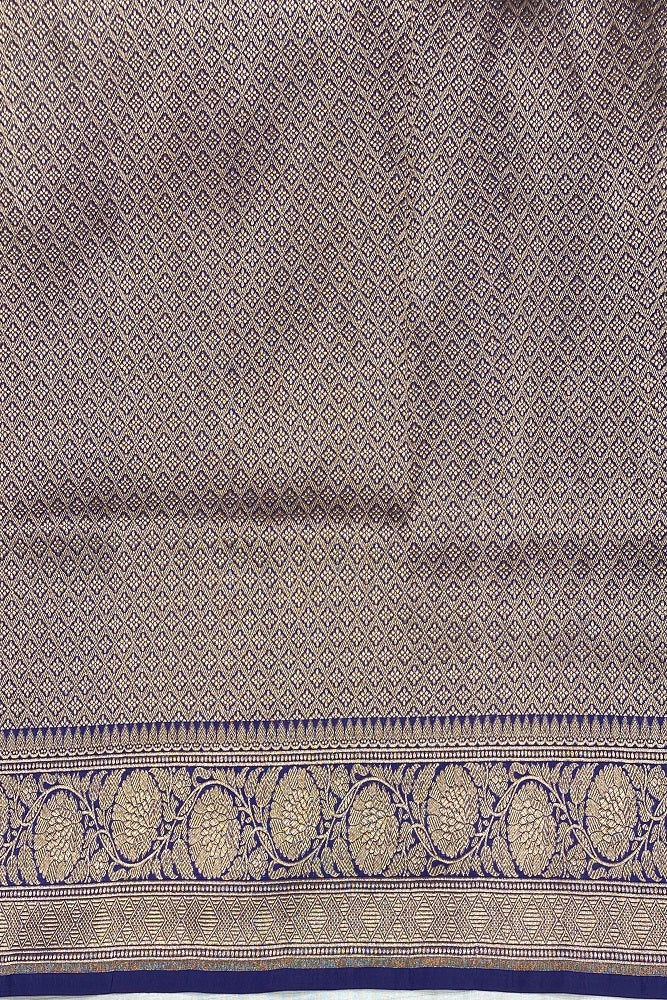 Blue Kadiyal Katan Banarasi Saree Minakari Woven Buta Work, With Unstiched Blouse
