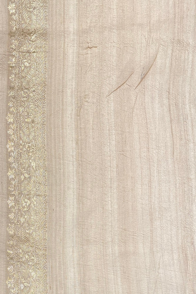 Offwhite Tussar Georgette Saree With MeenaKari Butas, With Unstiched Blouse