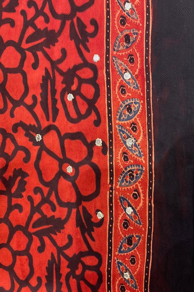 Red Pure Modal Silk Saree Ajrakh Print With Pitta Zari Work