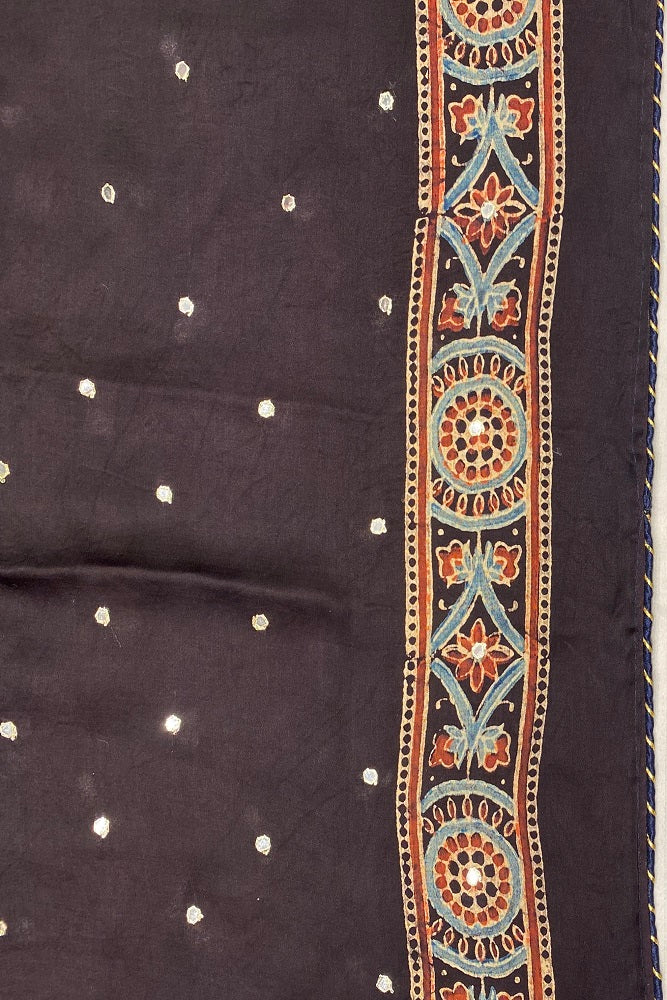 Black Pure Modal Silk Saree Ajrakh Print With Pitta Zari Work