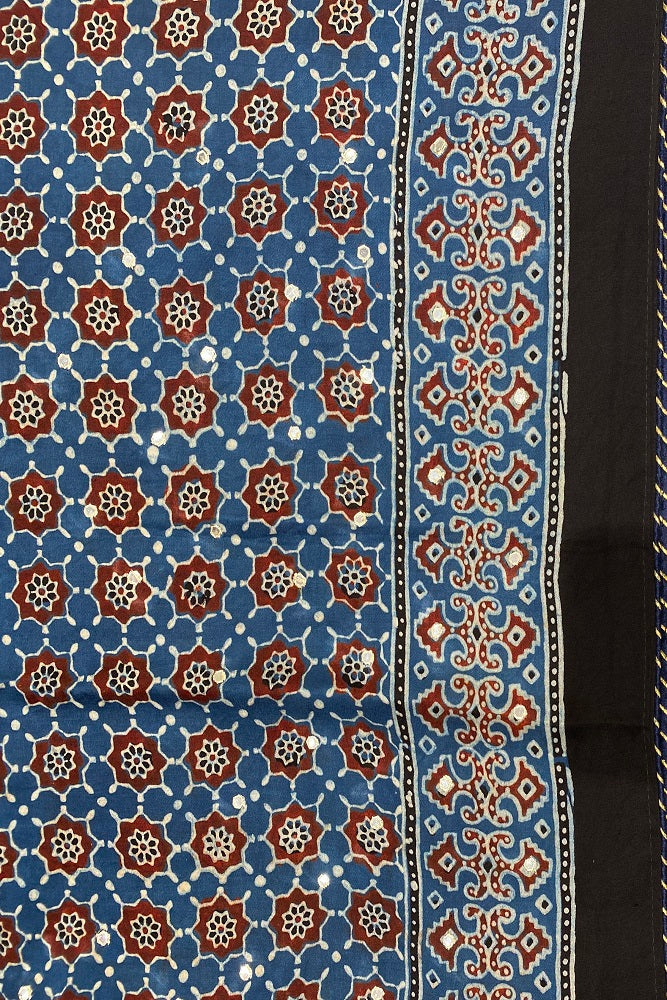 Blue Pure Modal Silk Saree Ajrakh Print With Pitta Zari Work