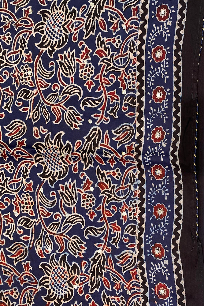 Blue Pure Modal Silk Saree Ajrakh Print With Pitta Zari Work