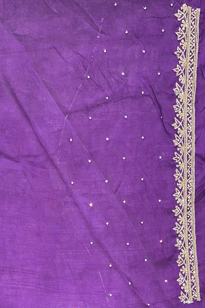 Purple Soft Organza Silk Hand Embroidery Saree, With Unstiched Blouse