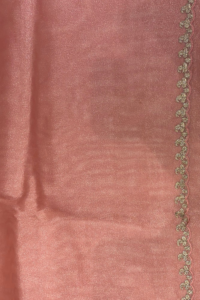 Peach Tissue Saree Multi Embroidered Butas With Blouse Piece
