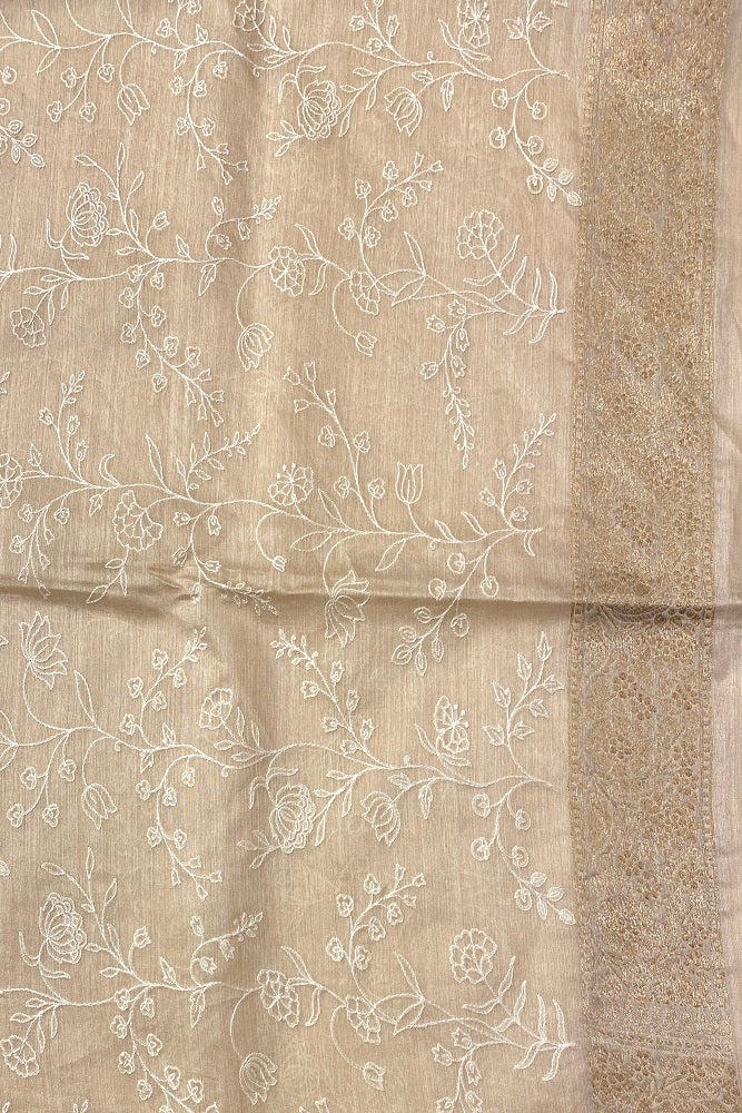 Sky Blue Munga Banarasi Silk Printed Saree With Resham Work, With Unstiched Blouse