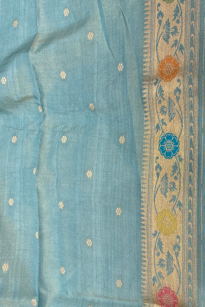 Sky blue Tussar Georgette Saree Weaving Work With Blouse Piece
