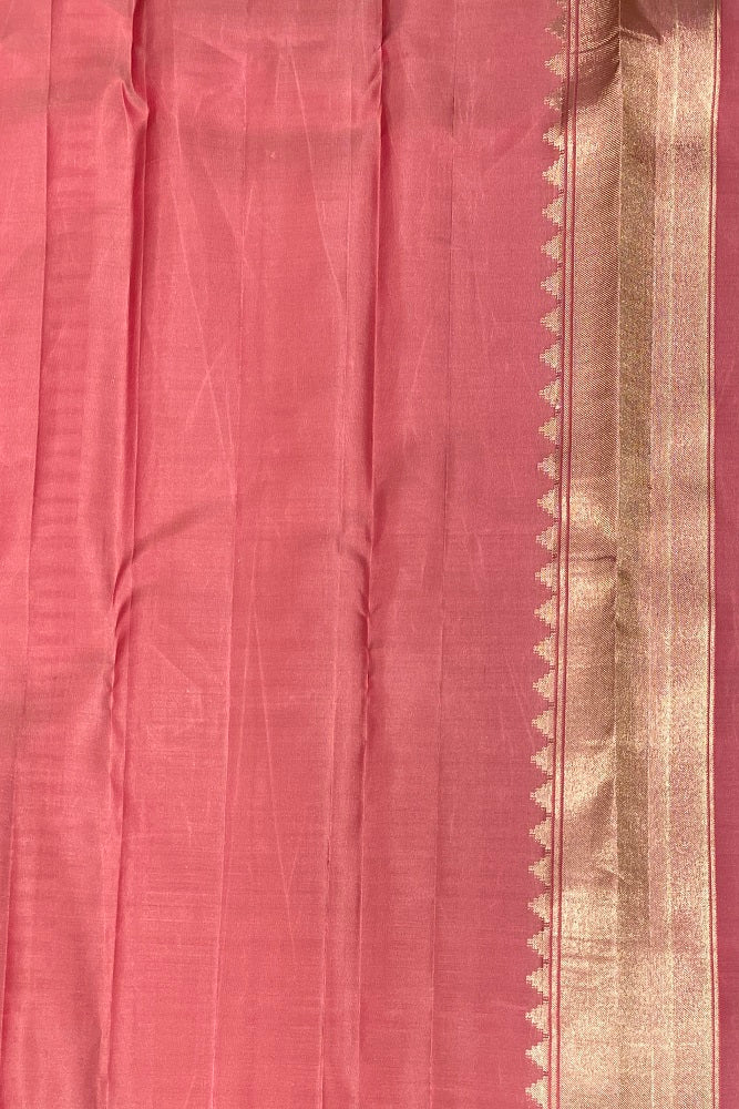 Golden Pink Pure Kanjeevaram Silk Saree, With Unstiched Blouse