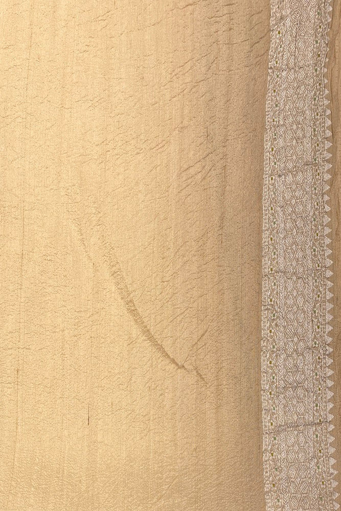 Offwhite Tussar Khaddi Georgette Handwoven Saree, With Unstiched Blouse