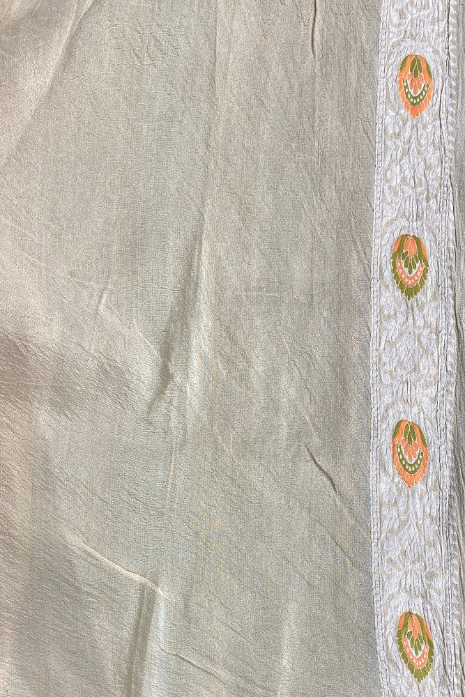 Offwhite Tussar Khaddi Georgette Handwoven Saree, With Unstiched Blouse