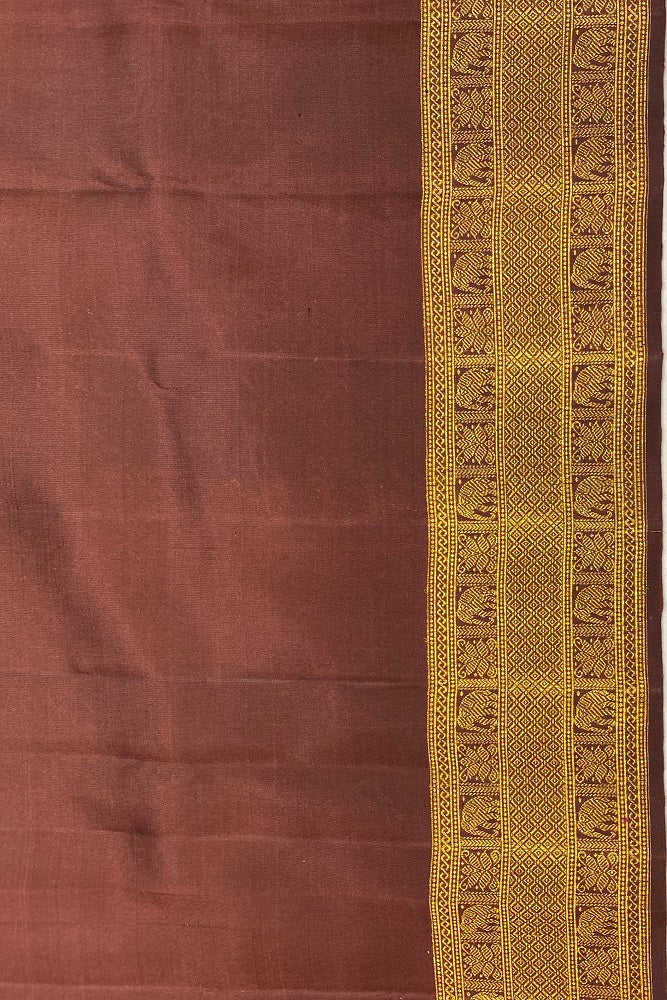 Brown Kanjeevaram Silk Saree Hand Weaving With Blouse